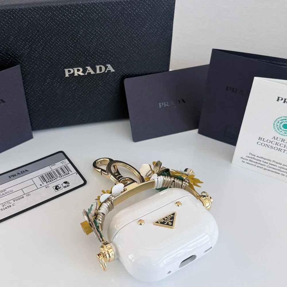 Prada White Plexiglass AirPods Pro Case Floral Leather Applique 2C7L F0009